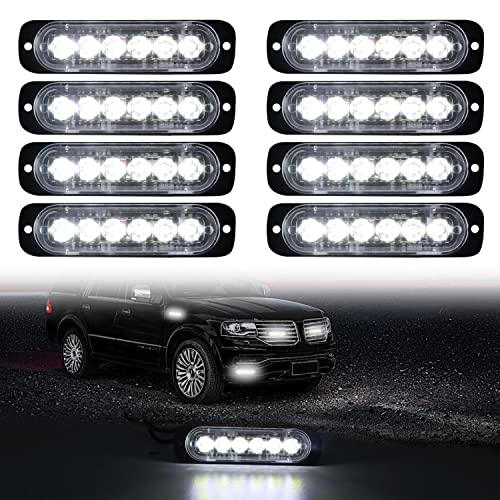 DIBMS LED Emergency Strobe Lights Bar 8x White 6 LED Strobe Warning Emergency Flashing Light Caution Construction Hazard Light Bar For Car Truck Van Off Road Vehicle ATV SUV Surface Mount - color: White