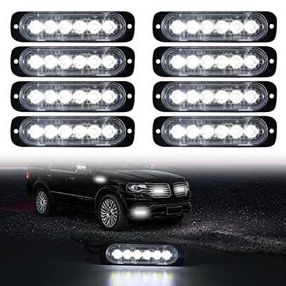 DIBMS LED Emergency Strobe Lights Bar 8x White 6 LED Strobe Warning Emergency Flashing Light Caution Construction Hazard Light Bar For Car Truck Van Off Road Vehicle ATV SUV Surface Mount - color: White