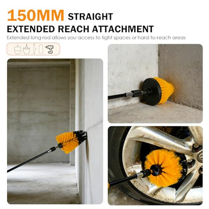 18PCS Drill Brush Attachments Set, Power Cleaning Scrub Brushes with Scrub Pads, Sponge, Extend Long Attachment, Cleaning Brush Supplies for Bathroom Bathtub, Grout, Tile, Sinks, Corners, Car Wheel