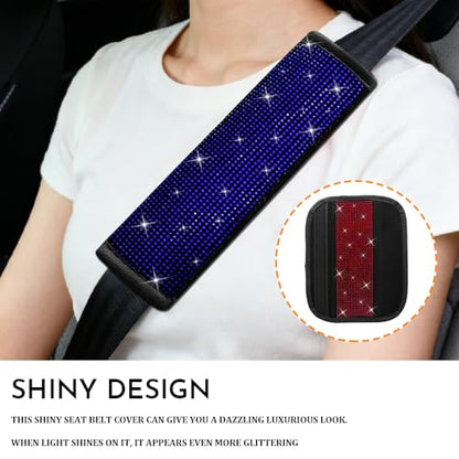 2PCS Bling Seat Belt Covers, Seat Belt Cover Pad, Car Seatbelt Shoulder Pads with Rhinestone, Auto Accessories Comfortable Automotive Neck Shoulder Mat Cushion for Car Truck SUV (Blue) - color: Blue