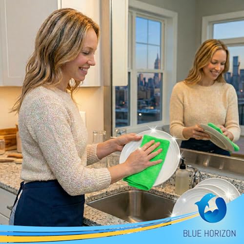 Blue Horizon Large Microfiber Cleaning Towels, 36-Pack Wash Cloths, Ultra Soft Plush Microfiber Cleaning Cloth, Products (Green, 16" X 16") - color: Green, size: 16" x 16"