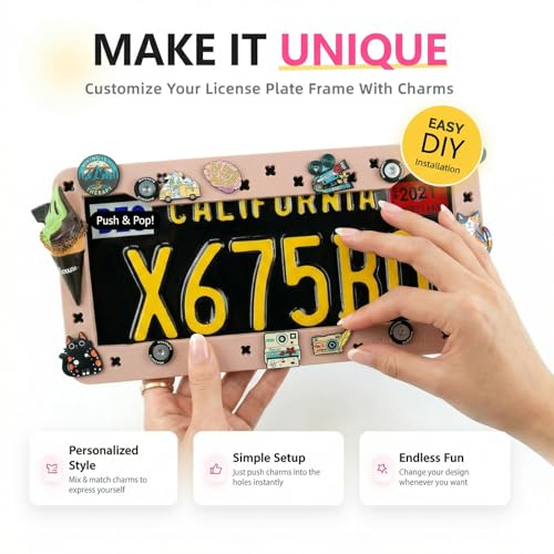 DIY Charm License Plate Frame Hot Pink, 2-Pack Premium TPU License Plate Holder Compatible with Shoe Charms, Anti-Theft Stainless Steel Hardware Kit & Tools, Rattle-Proof Drainage Design - color: Pink, size: 2 PCS