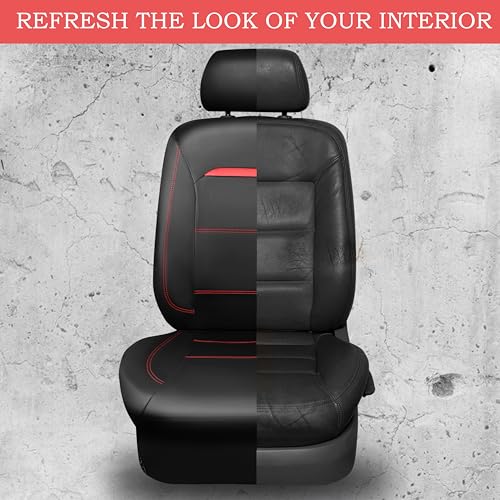 CAR PASS Leather Car Seat Cover Full Set with Steering Wheel Cover and 2PCS Seat Belt Shoulder Pads,for Trucks and SUV with Built-in Seatbelts and Front Seat Side Armrests(Combo Set, Black and Red) - color: Black Red Set