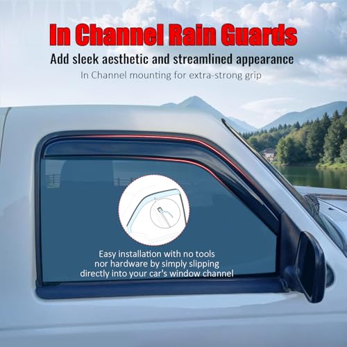 Window Visor Compatible with 1993-2011 Ford Ranger Mazda, in Channel Style Dark Smoke Tint Acrylic Shade Rain Sun Guard Wind Vent Air Deflector by IKON MOTORSPORTS, 1994 1995 1996 1997 1998 1999