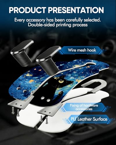 WOCOCN 2 Pack Car Purse Hook for Car Seat Headrest, Double-Sided PrintingPU Leather Purse Holder with Metal Hook, Cute Car Accessories for Women, Men (Car hook - Blue Starry Sky Cat A) - color: Car hook - Blue Starry Sky Cat A