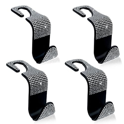4PCS Car Hooks, Car Seat Headrest Hooks with Sparkling Rhinestone, Universal for Purse, Handbag, Grocery Bags and Coat Vehicle Accessories (White) - color: White