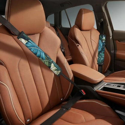 Seat Belt Cover Pad Tropical Palm Leaves Pattern Soft Safety Car Automotive Seat Belt Pads Cushion Shoulder Strap Covers for Cars or Bags, 2 Pcs - color: Tropical Palm Leaves Pattern
