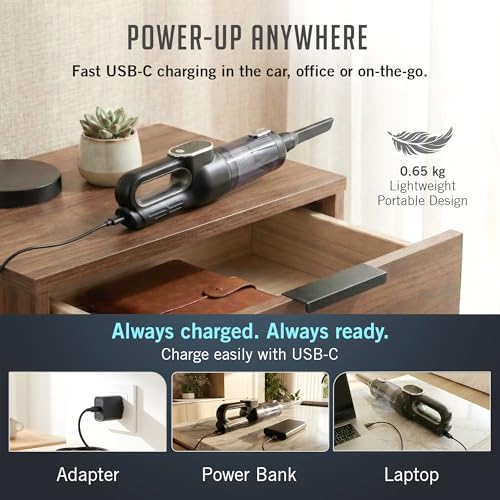 Car Vacuum Portable Cordless, 4-in-1 Mini Car Vacuum with 19500pa Suction & Air Duster, USB-C Charging, Smart Digital Display, Handheld Vacuum with LED Light, Multi Nozzles for Car, Home, Office, Pet