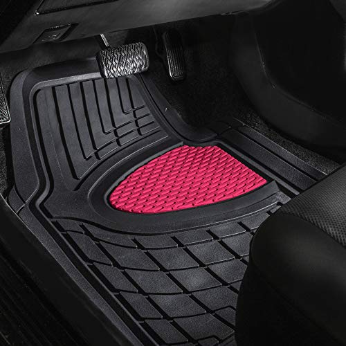 FH Group Premium Liners Tall Channel Trimmable All Weather Rubber Full Set Car Floor Mats (Pink) w. Trimmable All-Season Cargo Liner (Black) - Universal Fit for Cars Trucks and SUVs - color: Pink, style: With Cargo Mats