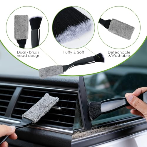 8PCS Windshield Cleaner Tool, Car Windshield Cleaner Tool with Extendable Handle 180° Rotation,Car Window Cleaner with 4 Reusable Microfiber Pads+100ml Spray Bottle+1 Detailing Brush