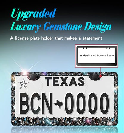 2 Pack Bling License Plate Frame for Women Murimt Gem Diamond Rhinestone License Plate Frames Handcrafted Stainless Steel Bedazzled License Plate Cover | Holder High-End Gift Box（Black）… - color: CPJ-03-black-2