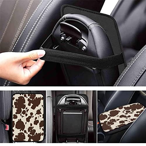 Dreaweet Brown Cow Print Auto Center Console Pad, Breathable Car Armrest Seat Box Cover Protector Universal Fit Cushion for Most Cars - color: Brown Cow Print