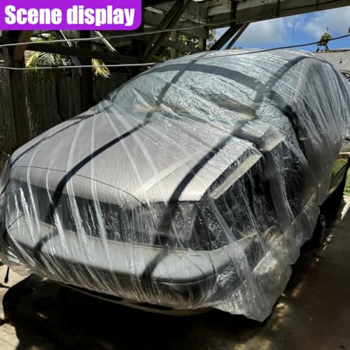 4PCS Disposable Car Cover, 12. 5 x 21. 7Ft Waterproof Clear Plastic Full Car Cover with Elastic Band, Universal Dustproof Auto Protective Cover, Car Exterior Accessories for Sedan, Truck, SUV