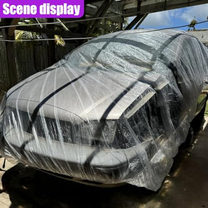 4PCS Disposable Car Cover, 12. 5 x 21. 7Ft Waterproof Clear Plastic Full Car Cover with Elastic Band, Universal Dustproof Auto Protective Cover, Car Exterior Accessories for Sedan, Truck, SUV