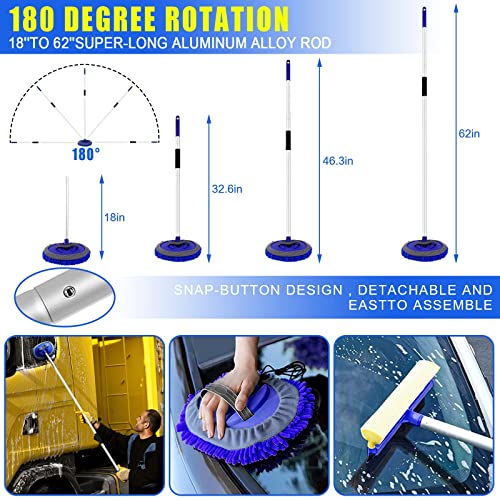 21Pcs Car Wash Kit,62" Car Wash Brush Mop with Long Handle,Car Cleaning Kit,Car Detailing Brush Set,Car Wash Bucket with Filter,Windshield Window Squeegee for Cars RV Truck Boat (Blue)
