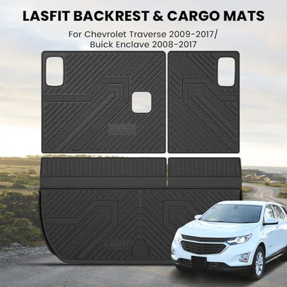 LASFIT Trunk Mat with Backrest Mat for Chevrolet Chevy Traverse 2009-2017/Buick Enclave 2008-2017, All Weather TPE Custom Fit Cargo Mat Trunk Liner with Backrest Mat, Black - size: Cargo Liner for Traverse/Enclave 2009-2017