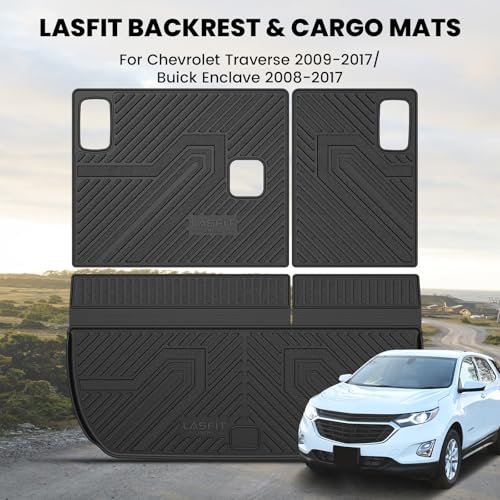 LASFIT Trunk Mat with Backrest Mat for Chevrolet Chevy Traverse 2009-2017/Buick Enclave 2008-2017, All Weather TPE Custom Fit Cargo Mat Trunk Liner with Backrest Mat, Black - size: Cargo Liner for Traverse/Enclave 2009-2017