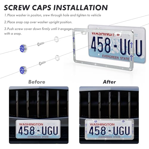 SHARE&CARE Bling License Plate Frame, Crystal License Plate Cover, Car License Plate Holder with Rhinestone Screw Set, Women Gift for Mom, Wife, Her- 1 Pack (Black-Cro) - color: Black-Cro