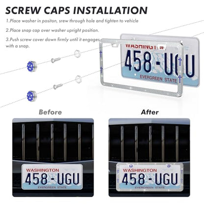 SHARE&CARE Bling License Plate Frame, Crystal License Plate Cover, Car License Plate Holder with Rhinestone Screw Set, Women Gift for Mom, Wife, Her- 1 Pack (Black-Cro) - color: Black-Cro
