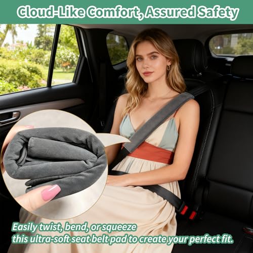2PCS Car Seat Belt Cover Pad 15 Inch Long, Slim Car Seat Shoulder Strap Pads, Soft Velvet Fluffy Seatbelt Cushion Protect Neck &Shoulder, Thin Car Seatbelt Covers Pad Universal Fit Most Vehicles(Gray) - color: Gray-2PC