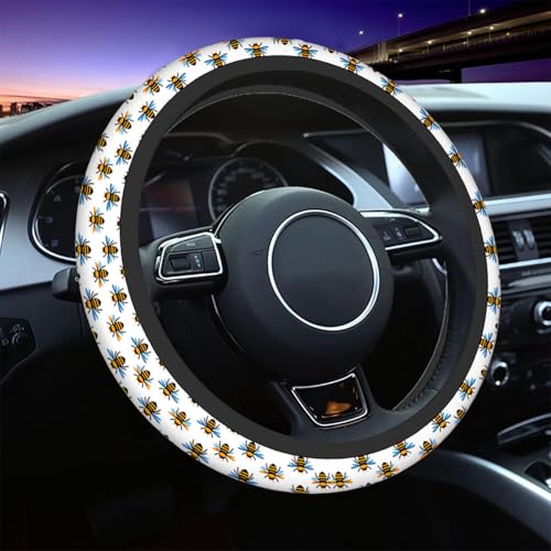 Swono Bee Cute Steering Wheel Cover Universal 15 Inch Cartoon Bees Black and Yellow Neoprene Car Steering Wheel Covers Stretchy Car Accessories for Women - color: multi-054