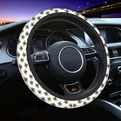 Swono Bee Cute Steering Wheel Cover Universal 15 Inch Cartoon Bees Black and Yellow Neoprene Car Steering Wheel Covers Stretchy Car Accessories for Women - color: multi-054