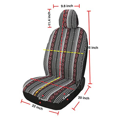 Baja Saddle Blanket Car Seat Covers 9PCS Full Set, Breathable and Washable Striped Woven Automotive Vehicle Seat Cover, Universal Boho Seat Cover for Sedan, SUV, Truck, Airbag Compatible - color: Red and White, size: Full Set