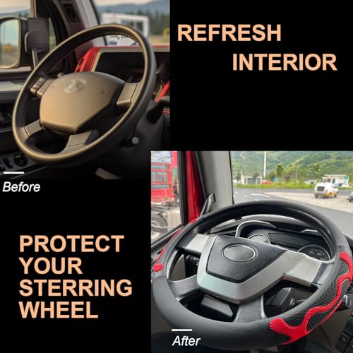 PINCTROT XL Size 17.5-18 Inch Comfy Grip Steering Wheel Cover for Semi Truck, Fits RV, Big Rig Trucker, 18 Wheeler and Classic Cars, Anti-Slip Design 17.5-18 Inch(Silicone Red) - color: 2.Red, size: Extra Large Size[17 1/2''-18'']