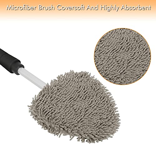 JOYFUL&HOPEFUL Car Windshield Cleaning Tool, Car Inside Window Cleaner Tool with Extendable Handle, 3pc Microfiber and 2pc Chenille, Car Interior Cleaner Tool Anti Fog, Streaks Free - size: 19 Inch-microfiber