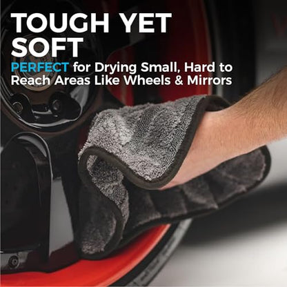 The Rag Company Gauntlet Car Drying Towel, Ultra-Absorbent 70/30 Blend Korean Microfiber, Dries Vehicles Faster Without Scratching, 900 GSM, 12x12 Inches, Ice Grey/Grey, 3-Pack - size: 12in x 12in