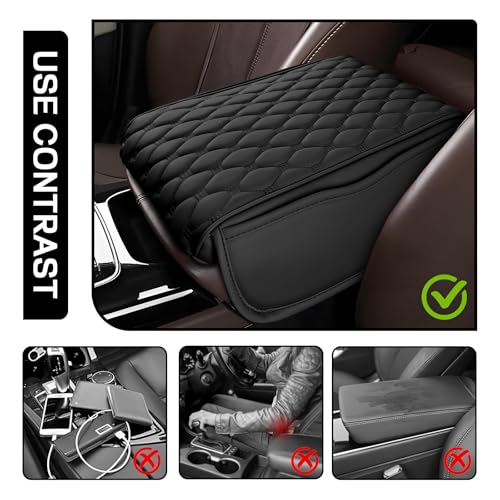 wuyaoyao Car Center Console Cover, 12.13"×8.66"×3.74" Leather Car Armrest Cover with with 2 Side Pockets, Memory Foam Soft Auto Armrest Cushion Pad, Universal Vehicle Arm Rest Protector (Black) - color: Black