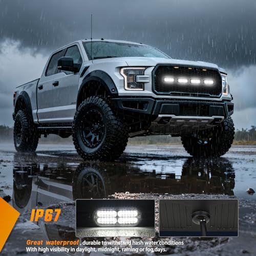 Nilight 4PCS 24LED Emergency Strobe lights 12V 24V White Surface Mount Grille Hazard Safety Warning Light Sync Feature Side Flashing Marker Flash for Car Truck Campers - color: White