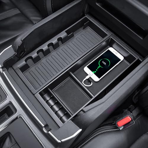 Center Console Organizer Compatible with 2015-2020 Ford F150 Accessories F250/350/450 SuperDuty (2017-2022) and Expedition (2018-2024) Armres Insert Tray, Full Console w/Bucket Seats ONLY