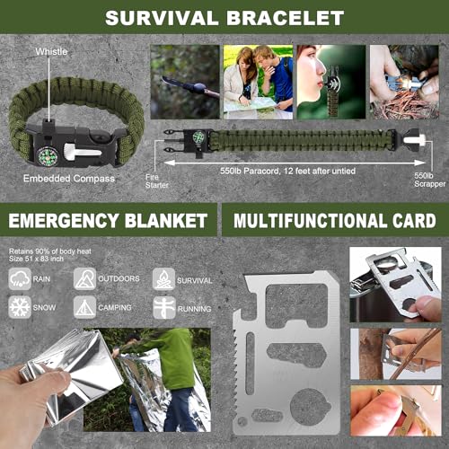Gifts for Men Christmas Dad, Survival Kit, 150 PCS Survival Gear and Supplies Equipment with Trauma Bag, Molle Pouch Emergency Kit for Outdoor Camping, Hunting, Car, Home, Earthquake, Adventures - color: Green