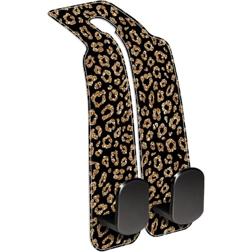 Car Headrest Purse Hanger Abstract Gold Glitter Leopard 1 Pack Bag Purse Holder for Car Premium Leather Double Metal Hook for Handbags, Grocery Bags and Phones - color: Abstract Gold Glitter Leopard