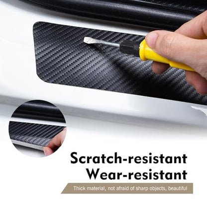 4 PCS Car Door Sill Protector, American Flag Carbon Fiber Decor Car Entry Guard Scratch Pad Film, Self-Adhesive Waterproof Auto Threshold Cover Strips, Universal for Most Cars (Black)
