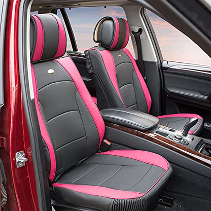 FH Group Ultra Comfort Highest Grade Faux Leather Full Set Cushion Pads Car Seat Covers for Front and Rear– Universal Fit for Cars Trucks & SUVs Pink/Black - color: Pink, style: Full Set