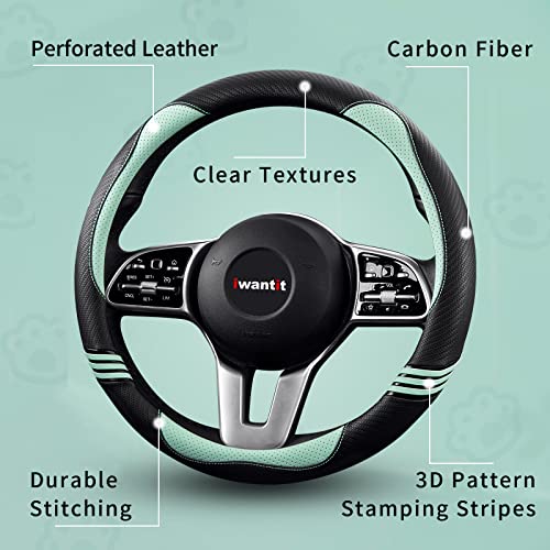 Iwantit® Steering Wheel Cover with Carbon Fiber and Anti-Slip Rubber Ring,Universal Fit 14.5-15 inches for Cars,SUV (Fruit Green) - color: 002-Fruit Green