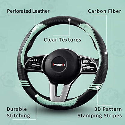 Iwantit® Steering Wheel Cover with Carbon Fiber and Anti-Slip Rubber Ring,Universal Fit 14.5-15 inches for Cars,SUV (Fruit Green) - color: 002-Fruit Green