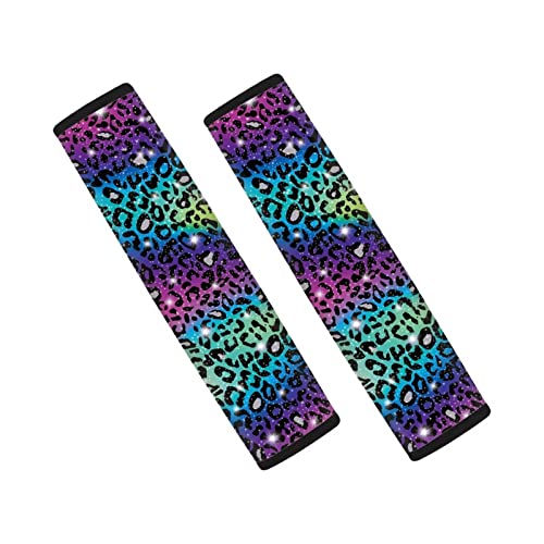 UNICEU Glitter Rainbow Leopard Car Seat Belt Pads Auto Interior Accessories Neoprene Comfort Car Seatbelt Shoulder Strap Pads Set of 2 - color: Glitter Leopard