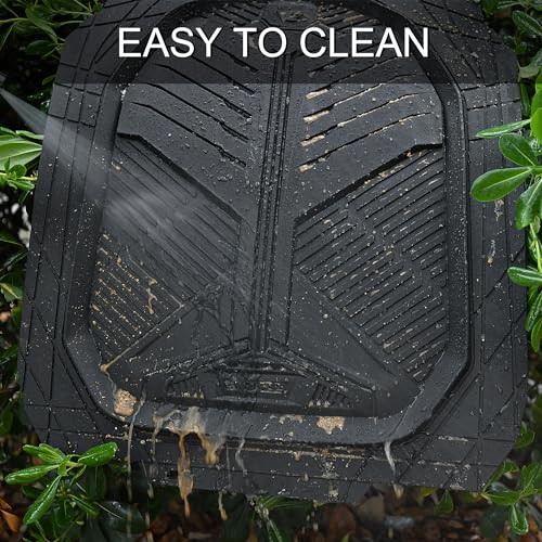 CAR PASS Heavy Duty Rubber Car Mats, Deep-Dish Odorless Car Floor Mats All Weather, Universal Trim-to-Fit for SUVs Trucks Sedans, Waterproof Anti-Slip, 3 Pieces V12 Black - color: All Black
