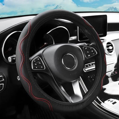 zipelo Elastic Stretch Steering Wheel Cover, Microfiber Breathable Ice Silk, Universal 15 Inch Anti-Slip Car Steering Wheel Protector, Warm in Winter and Cool in Summer for Women (Style2-Black/Red) - color: Style2-Black/Red