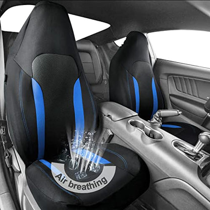 CAR PASS Bucket Car Seat Cover, Breathable 3D Air Mesh-100% Sporty Fabric Front Seats, Airbag Compatible, Universal Fit Auto SUV Truck Sedan Vans Women, High Back Two Front 2 Piece, Black Blue - color: Black Blue, size: Two Front Seats