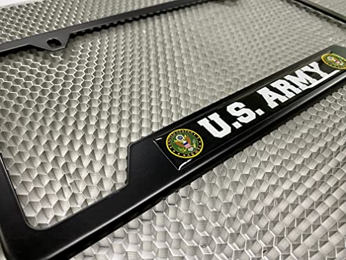 [Officially Licensed Product] - Stainless Steel Matte Black CAR 2-Hole Standard Size - Domed Custom-Made Corrosion-Resistant License Plate Frame with U.S. Army Design and Free caps - (Qty: 1 Frame) - size: U.S. Army