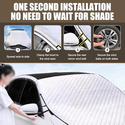 Car Windshield Cover for Ice and Snow, Thickened Windproof Four-season Protection Waterproof Dustproof Frost-proof Portable Car Cloth, Outdoor Indoor Foldable Protective Cover, for Cars (Silver)