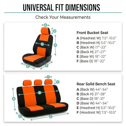 FH Group Car Seat Covers Full Set Cloth - Universal Fit Automotive Seat Covers, Low Back Front Seat Covers, Solid Back Seat Cover, Washable Car Seat Cover for SUV, Sedan and Van Orange - color: Orange, style: Seat Cover Full Set