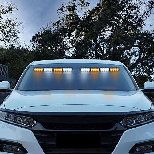 ASPL 32LED Visor Lights 26 Flash Patterns Windshield Emergency Hazard Warning Strobe Beacon Split Mount Deck Dash Lamp With Extend Bracket (Amber/White/Amber/White) - color: Amber/White /Amber/White