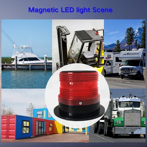Solar Warning Beacon Light, Red Magnetic LED Signal Light with 4 Flashing Modes, IP65 Waterproof, Ideal for Forklifts, Trucks, Roadside Assistance, Boat, Yacht, Hazard Warning Buoys - color: Red light