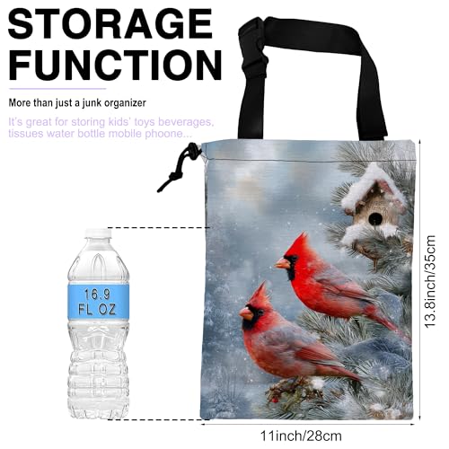 Car Trash Bag Hanging Winter Cardinal Car Trash Can for Back Seat Waterproof Car Garbage Can with Adjustable Straps and Drawstring for Car Accessories Vehicle Travelling Camping - color: Winter Cardinal