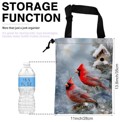 Car Trash Bag Hanging Winter Cardinal Car Trash Can for Back Seat Waterproof Car Garbage Can with Adjustable Straps and Drawstring for Car Accessories Vehicle Travelling Camping - color: Winter Cardinal